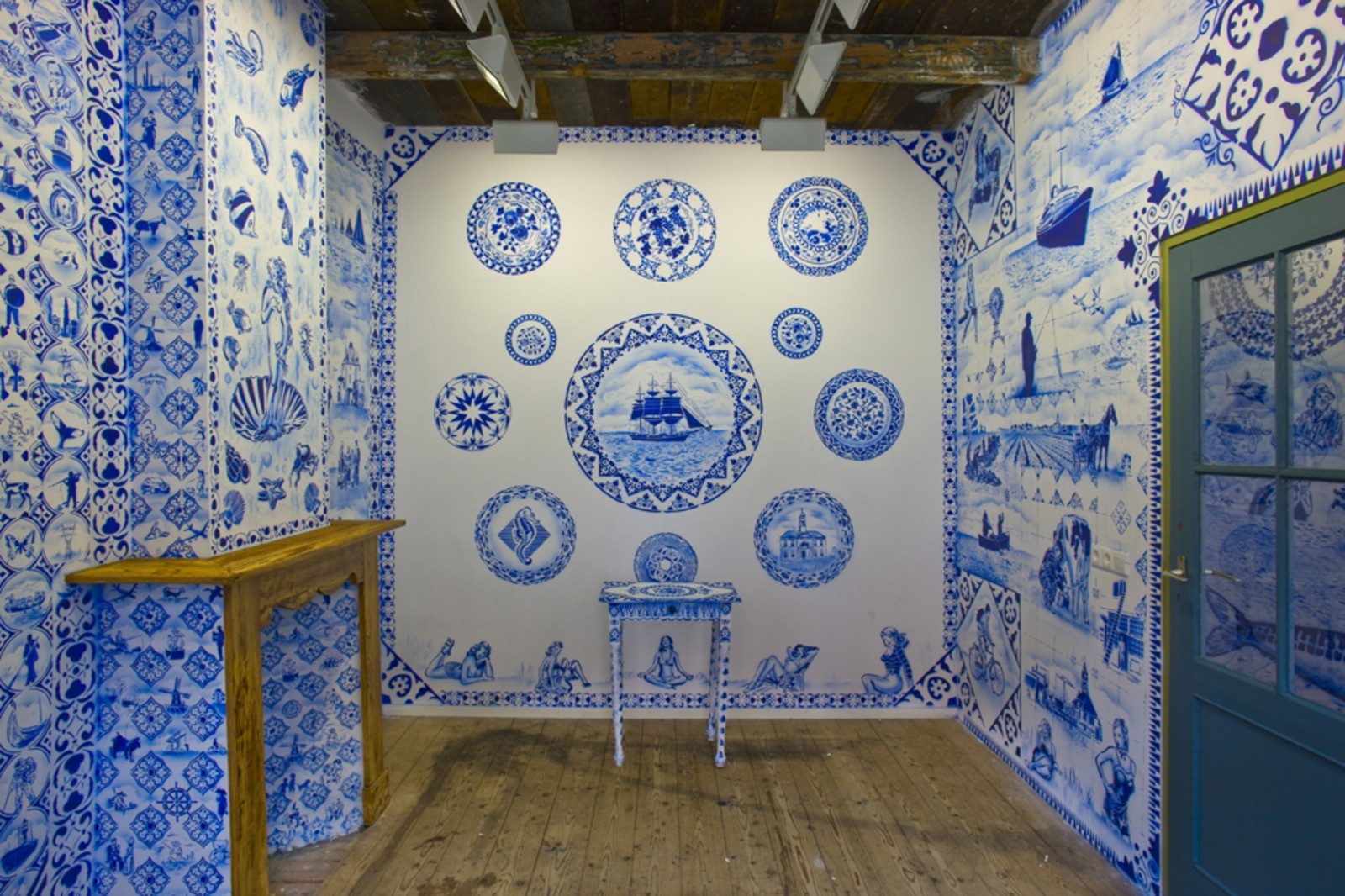 Wandschildering The Blue Fishvendor van Hugo Kaagman